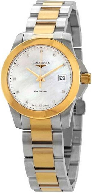 Longines Damklocka L3.377.3.87.7 Conquest Ladies Vit/Gulguldtonat