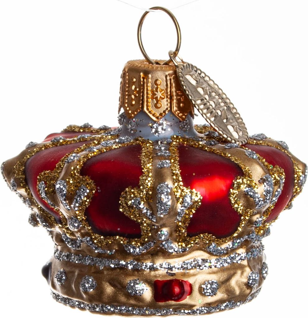 Brink Nordic Glaskugle Krone Galla 4 cm Rød Juletræspynt