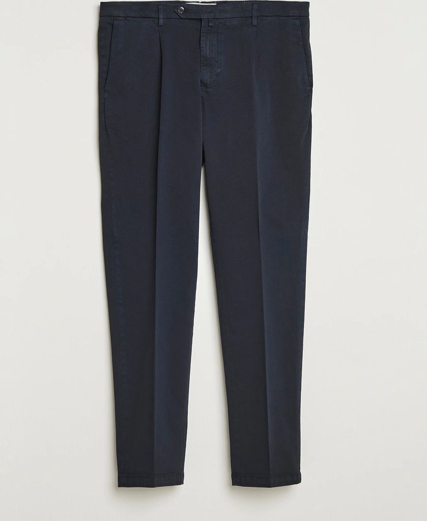 briglia 1949 easy fit pleated cotton stretch chino navy