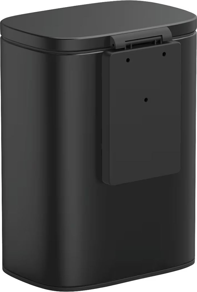 wenko væg kosmetikspand mod. sare 5 liter, skraldespand med låg og easy-close wake-up automatisk, badeværelse spand i malet stål til fastgørelse uden boring, 21,5 x 29,5 x 19 cm, sort mat