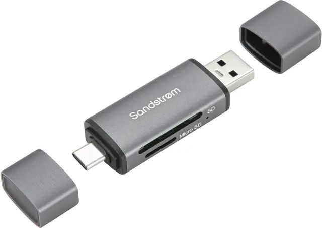Sandstrøm 2-i-1 USB-C USB-A SD Kortlæser