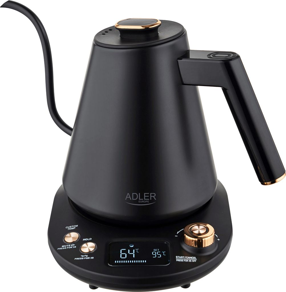 adler ad1349 elkedel med display - 1l (40-100°) - sort/guld