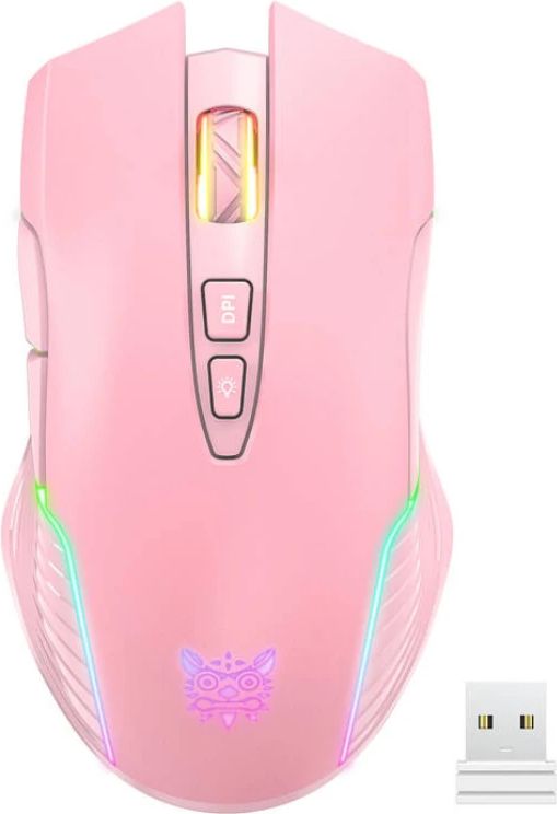 ONIKUMA CW905 Wireless - Gamingmus - Optic - 7 knappar - Rosa med RGB