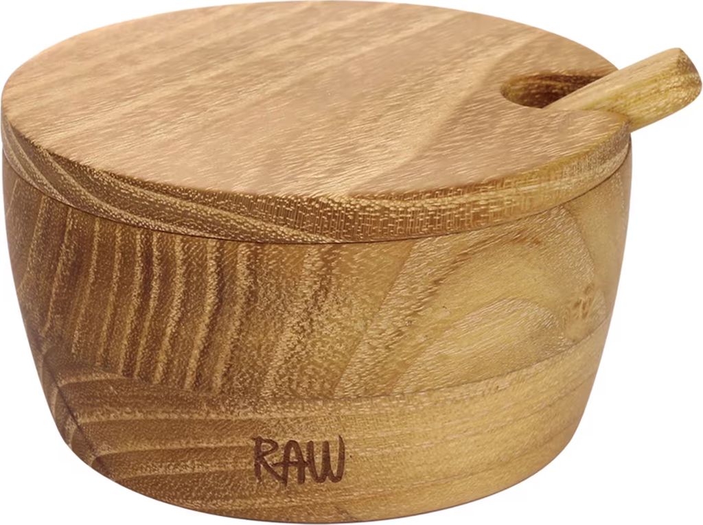 Aida Raw Teak Salt Jar With Lid + Spoon  Salt Jar: Dia.8.2Xh4Cm, Lid: Dia.8.2Xh1Cm, Spoon: L8.7Cm - Beige - ONE SIZE