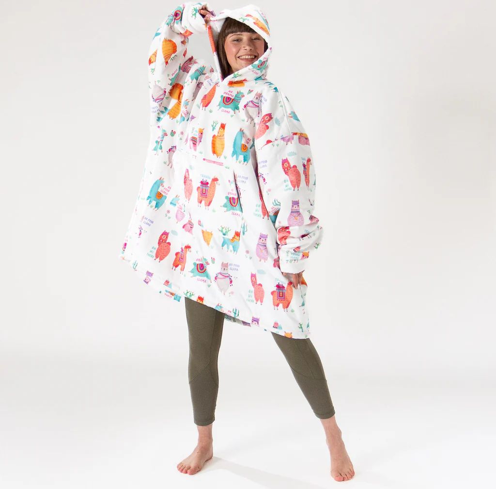 oversized hoodie-tæppe som sweatshirt til voksne - minky llama