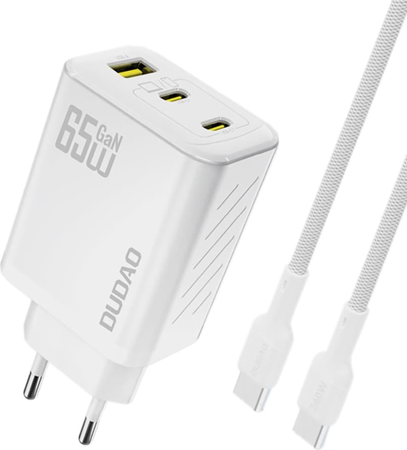 Oplader 65 W GaN med 2x USB-C + USB-A – Dudao A29CEU – Hvid