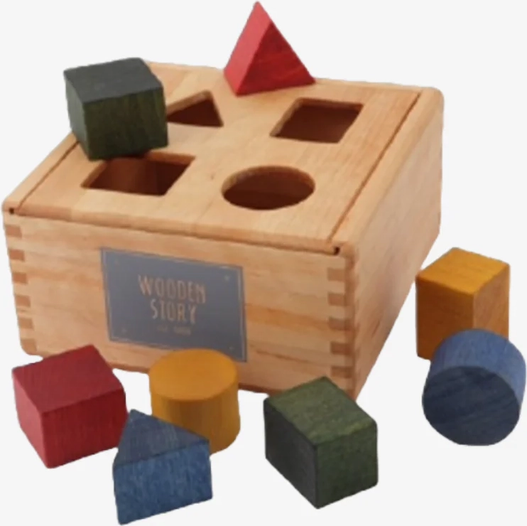 wooden story boîte til sortering af regnbueformer