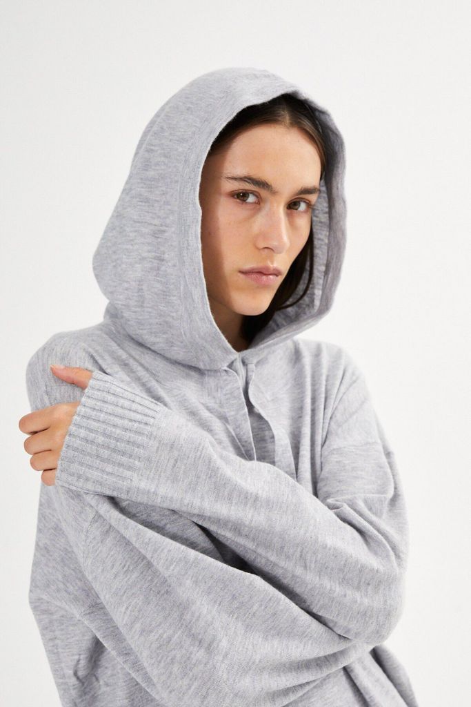 Rabens Saloner Knit Lounge Over Size Hoodie Hele Kvinde Grey Melange Hættetrøjer Str S/M - hos Magasin