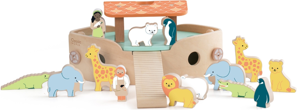 Classic World Wooden Noahs Ark Boat Building Set with Animals 16dlg.