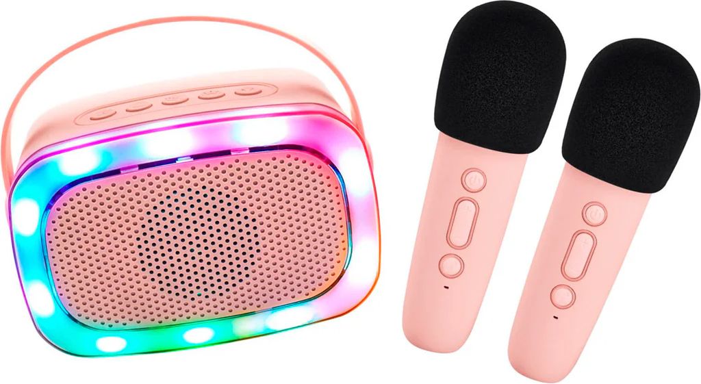 Lalarma Karaoke Højtaler M Lys Og 2 Mikrofoner Rose