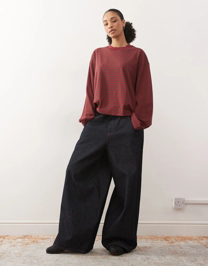 Lioness Bloom Langærmet T-shirt Rund Hals Chokoladebrune Vinrøde Striber - Multifarvet