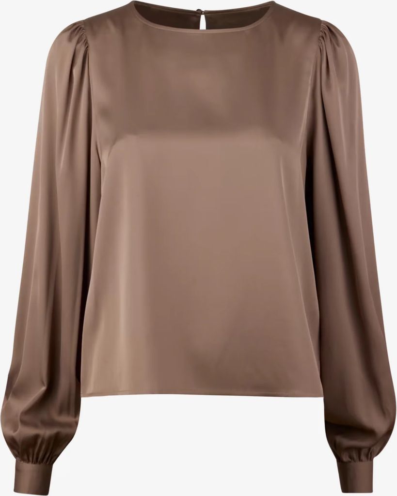 fawn blouse, long puff sleeve, light brown