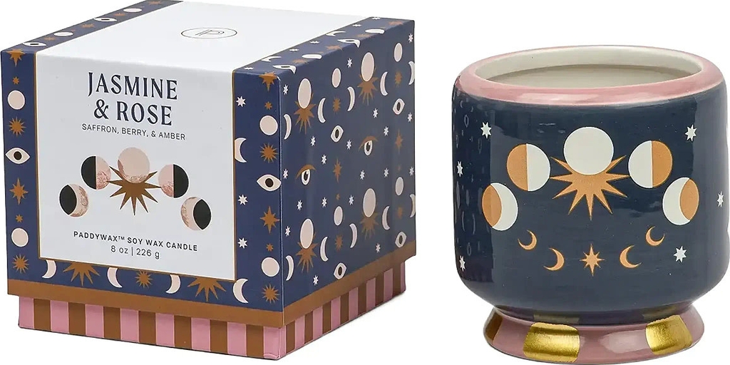 PADDYWAX Duftlys Adopo, Månefaser, Jasmin & Rose |Navy |Ø 9  cm