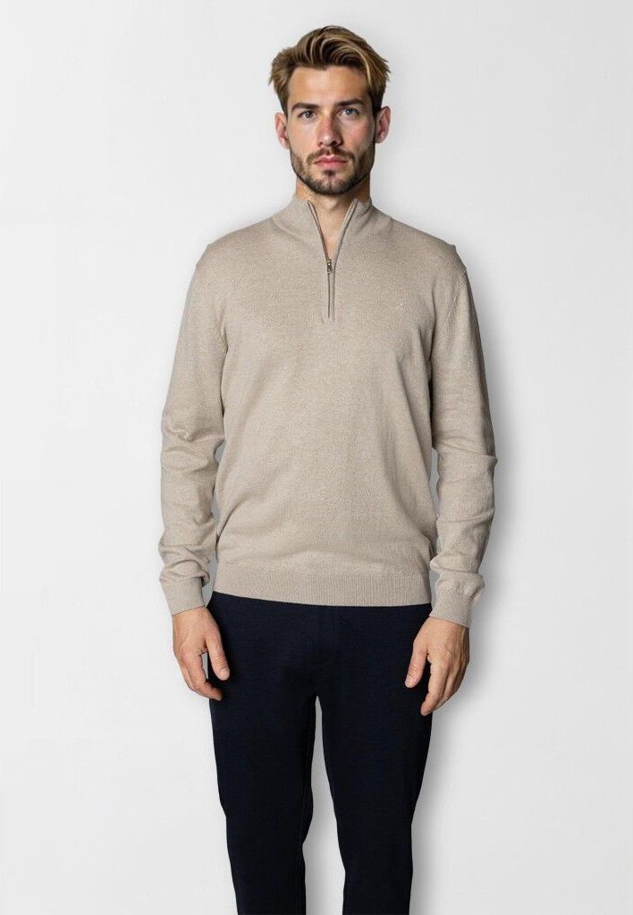 Clean Cut Copenhagen Claude Half zip Knit Mand Ecru Melange Sweaters Str L - hos Magasin