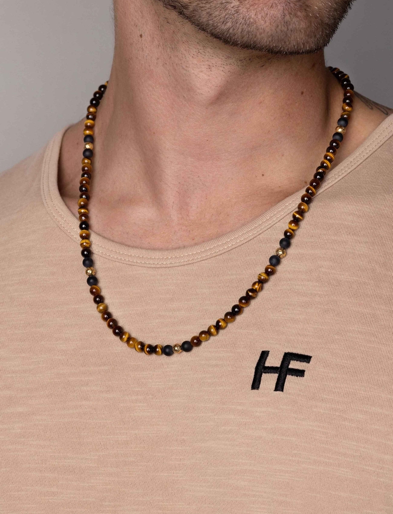 nialaya beaded necklace with brown tiger eye and gold (brown/brun) - 1089 kr | boozt.com
