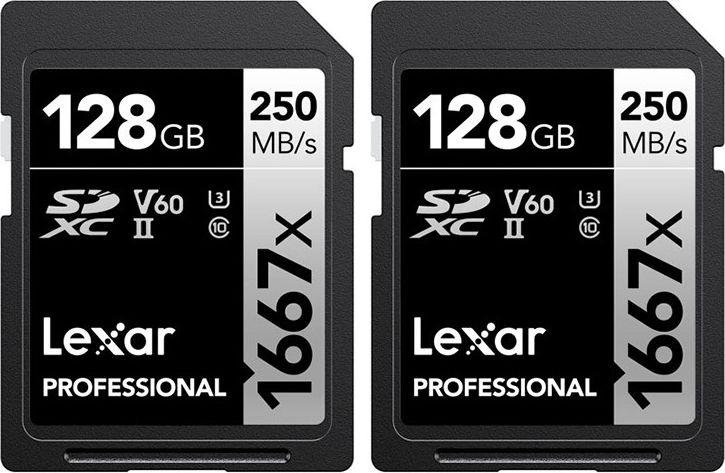 lexar sdxc pro 1667x hukommelseskort - uhs-ii, v60/u3, 3d nand, 250mb/s 128gb - 2 stk