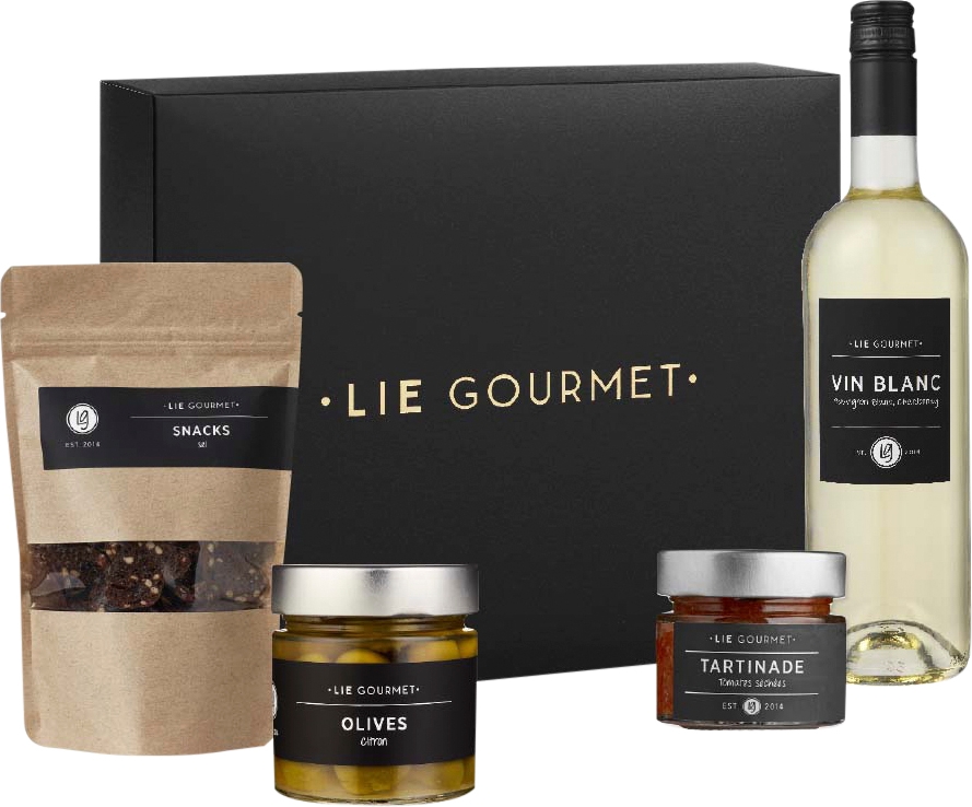 Lie Gourmet Gaveæske Snacks Wine Gavekurve Glas