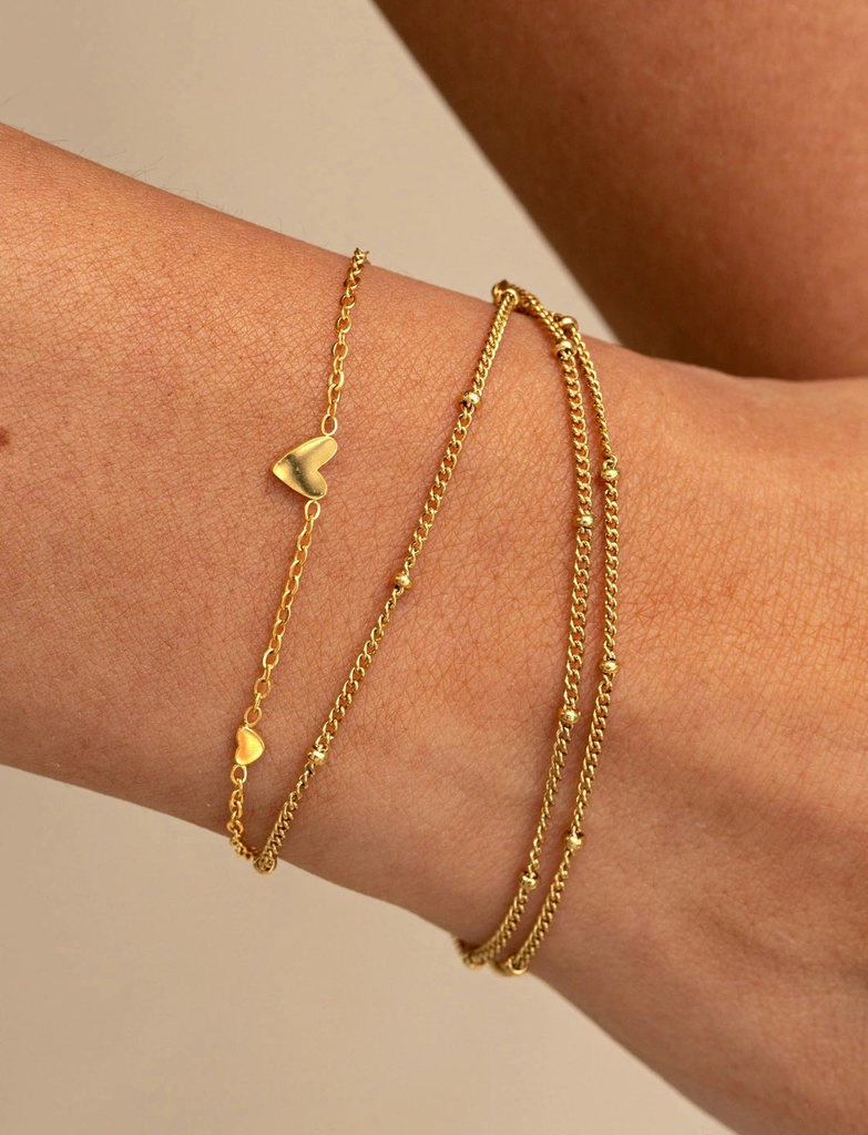 Timi of Sweden Sarah - 3 Small Hearts Bracelet Stainless Steel - Gold - ONE SIZE 18 cm