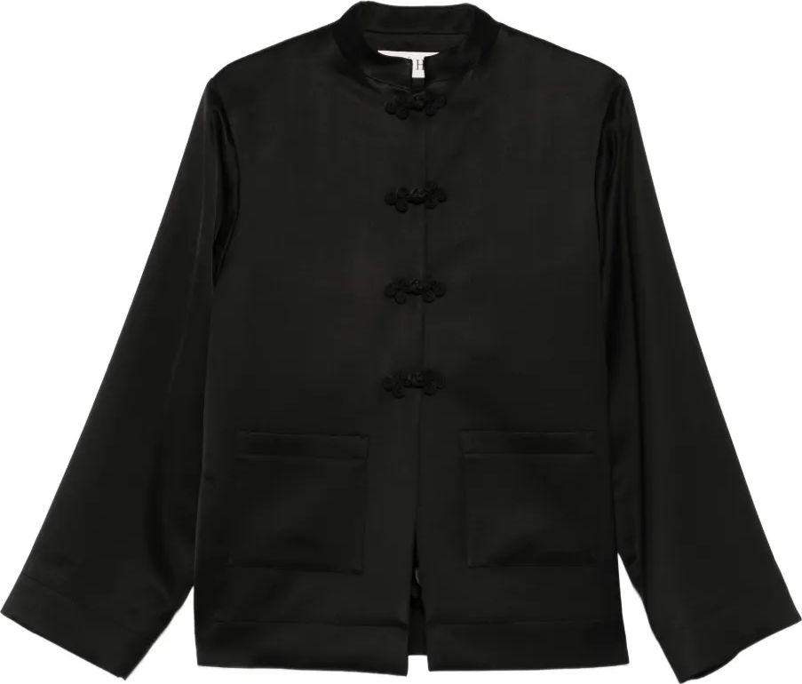 rohewomen's black mandarin-collar satin jacket