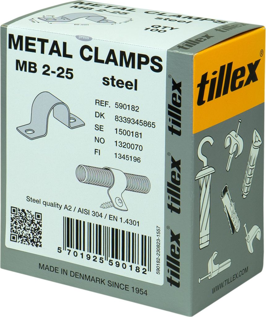 tillex kabelbøjle mb 25 mm, 2-lap, rustfrit stål a2/aisi 304