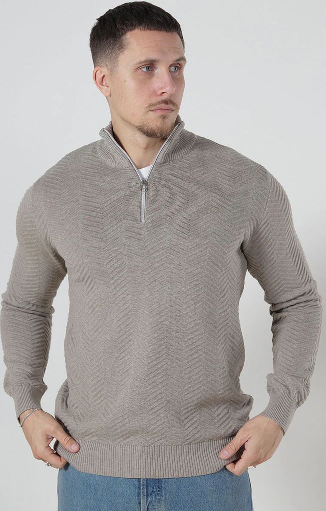 Kronstadt Carlo Cotton Half Zip Knit - Sand Mix
