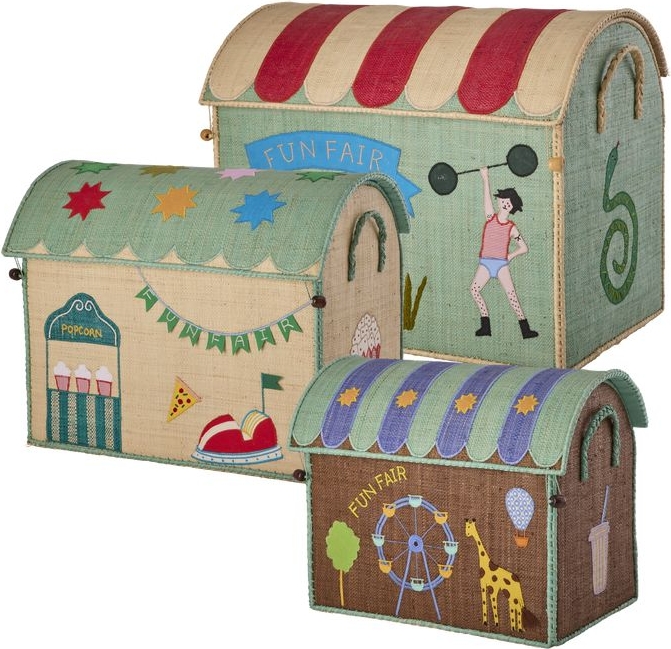 Rice Raffia Toy Baskets With Fun Fair Theme Set Of 3