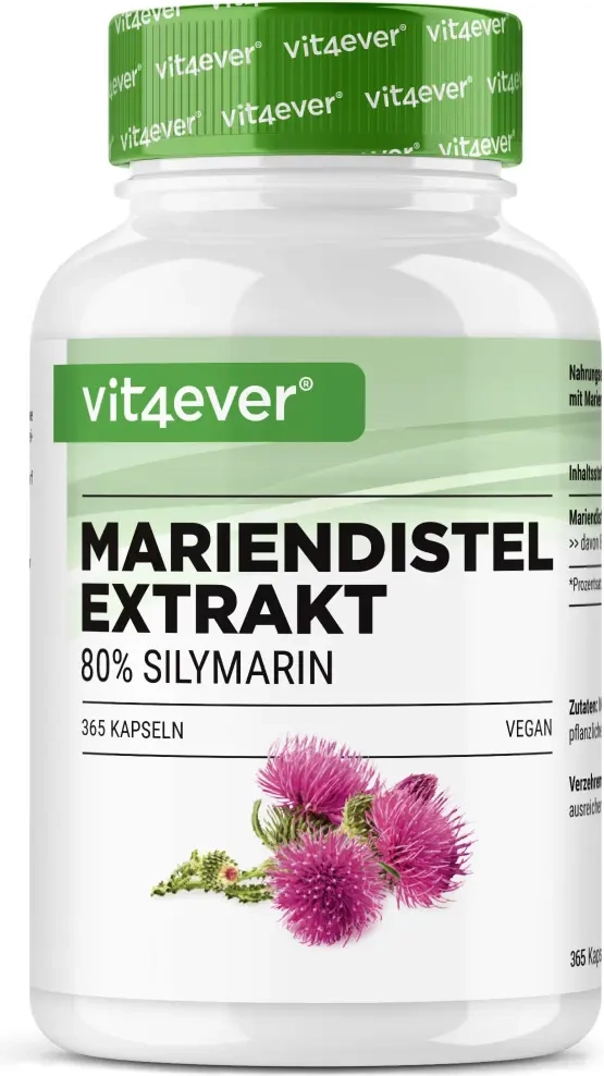 Vit4ever Mariendistel Extrakt 365 Kapseln 500 mg 80% Silymarin Anteil