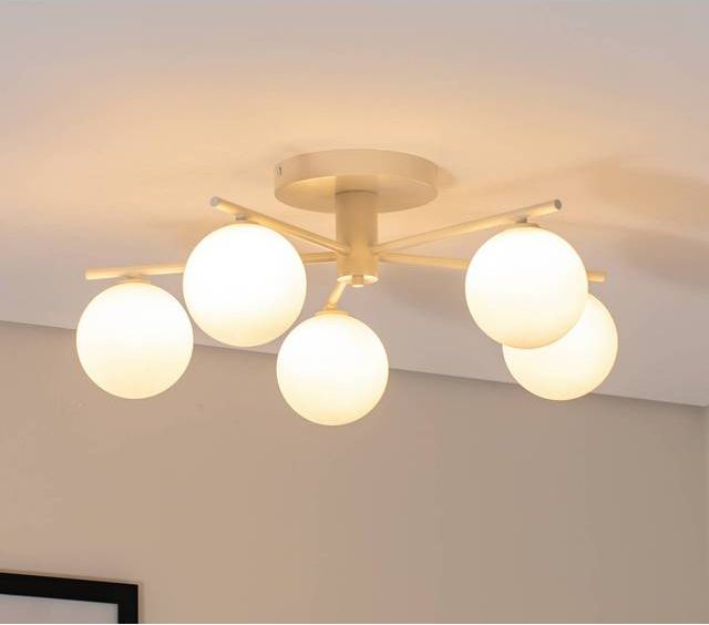Jupiter Prato Loftlampe Creme Glas 5 Lyskilder Loftplafond