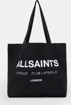 AllSaints Underground Logo Printed Tote Bag - Black/Chalk