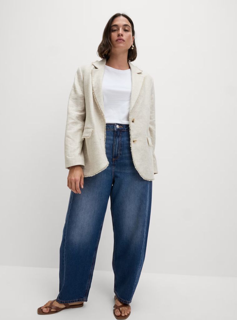 M&S Mid Rise Barrel Jeans - Ecru