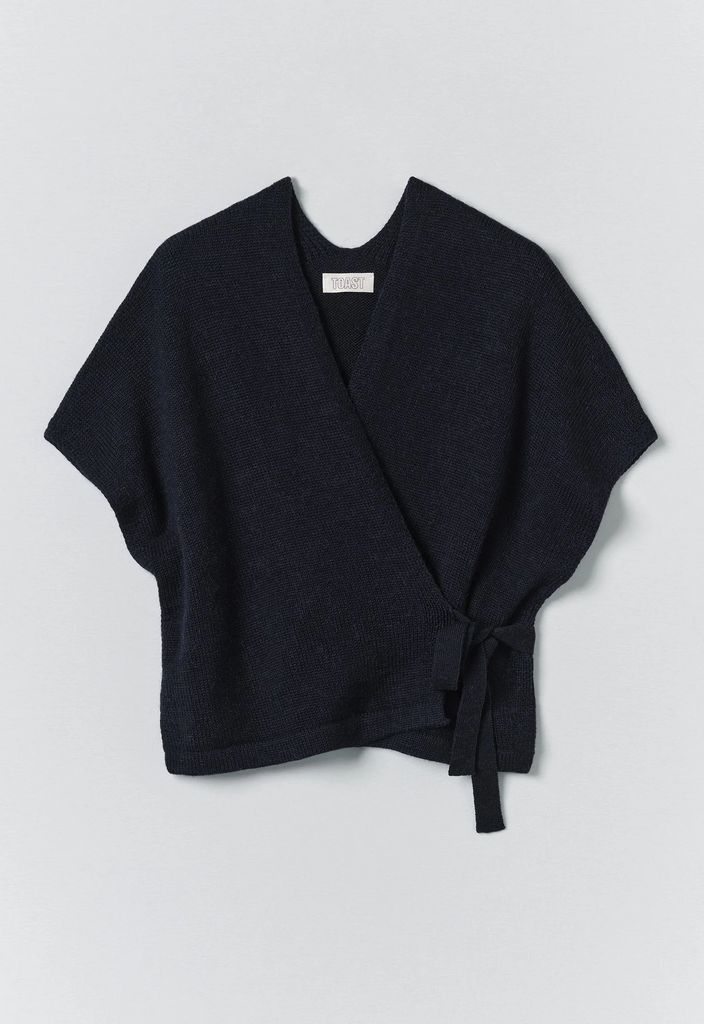 wool alpaca knitted wrap | navy
