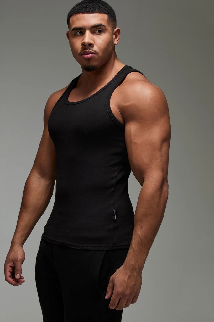 boohooMAN Man Active Gym Muscle Fit Ribbed Vest - Black