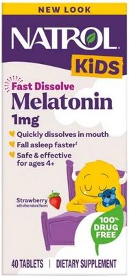 Natrol Kids Melatonin Fast Dissolve Tablets, Ages 4 & Up, Strawberry, Drug-Free, 40 Count
