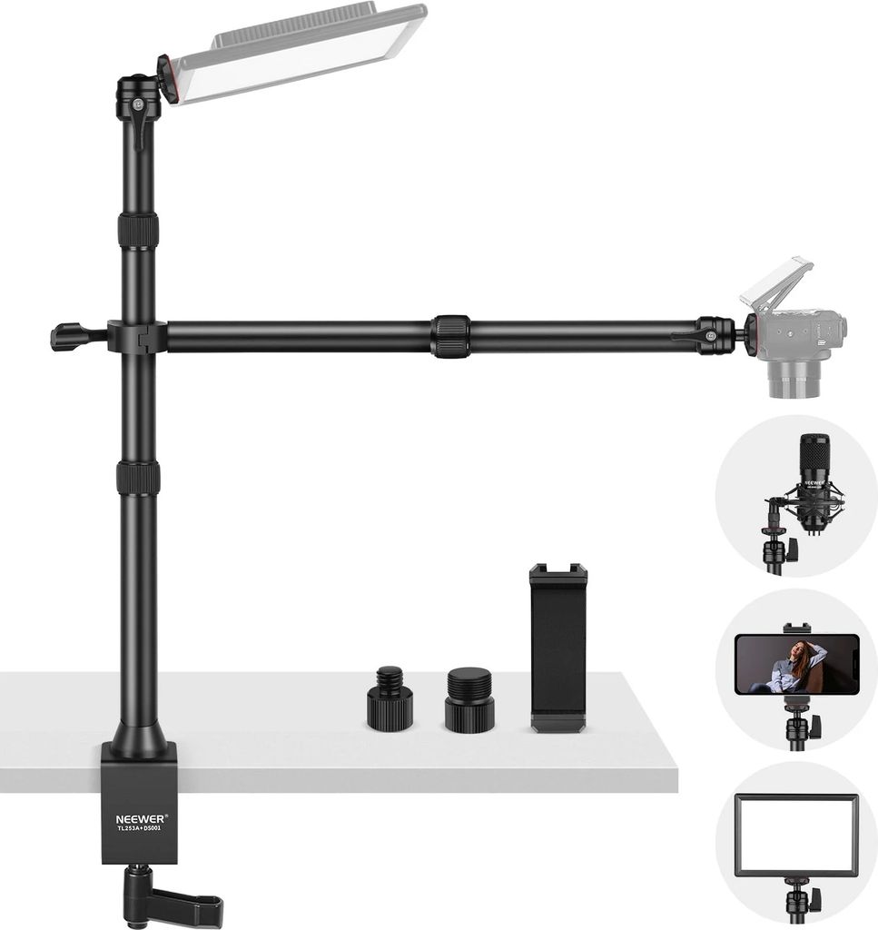 neewer tl253a+ds001 tabletop overhead camera mount stand