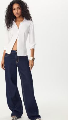 stradivarius - d91 - lavtaljede og overfarvede blå jeans med brede ben