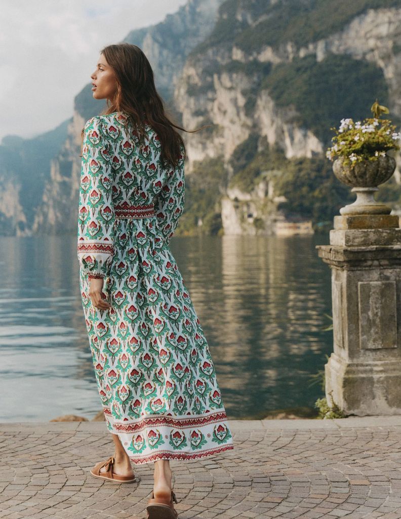 cary cotton midi dress-multi, ornamental stamp