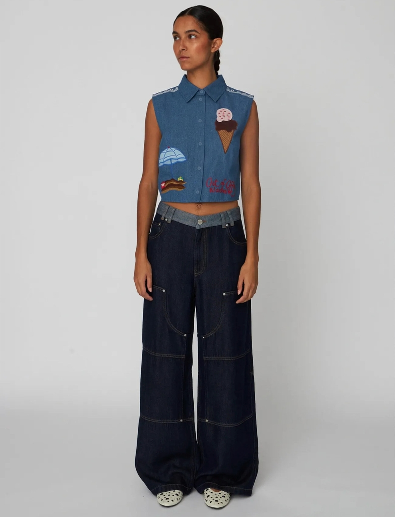 Stella Nova Out Of Office Embroidered Top - Blue - 38