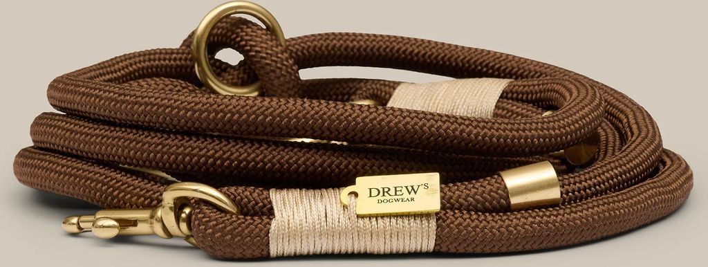 Drew's Dogwear Espresso Brown Justerbar Rebsnor 2 Meter
