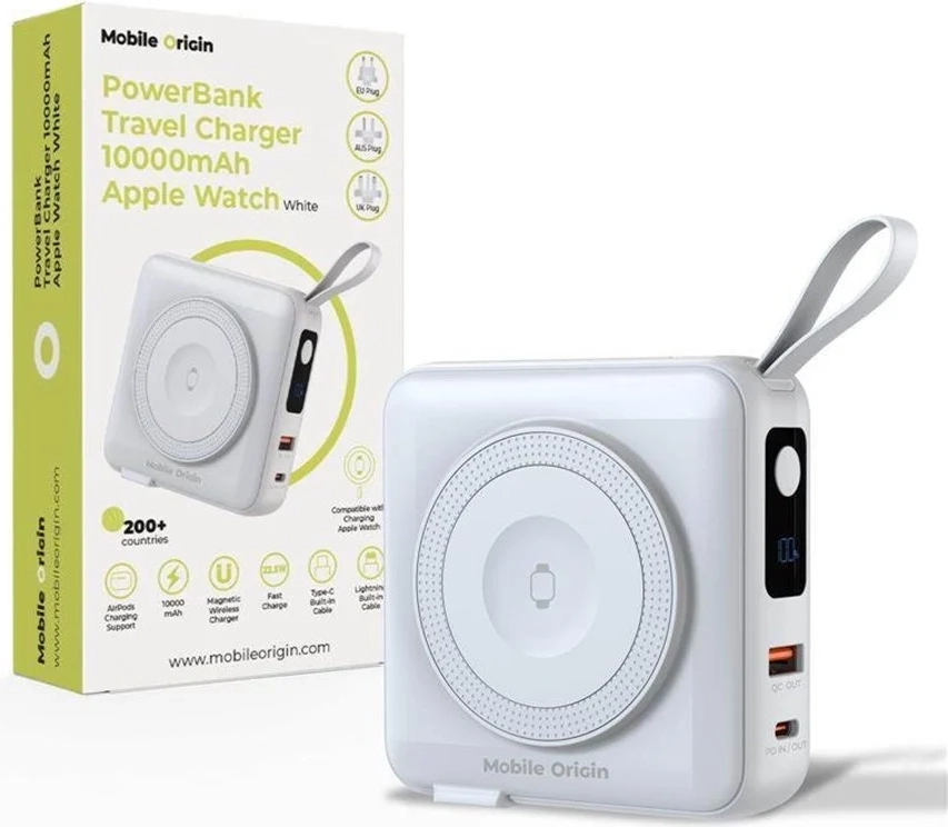 Mobile Origin PowerBank Rejseoplader - MagSafe Kompatibel - 10.000 mAh - Hvid