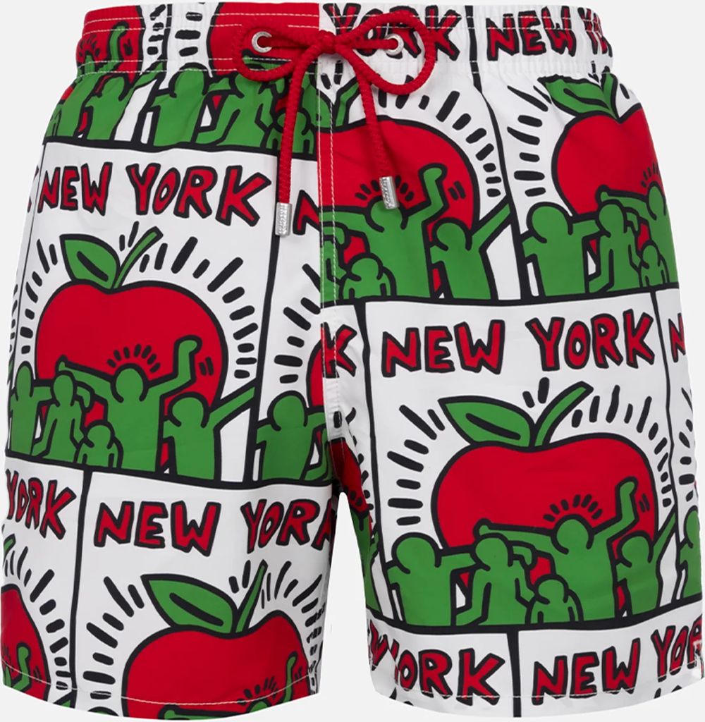 man mid-length gustavia swim-shorts with keith haring design placed print| keith haring special edition