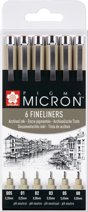 Sakura Pigma Micron Case 6 Fineliners Black