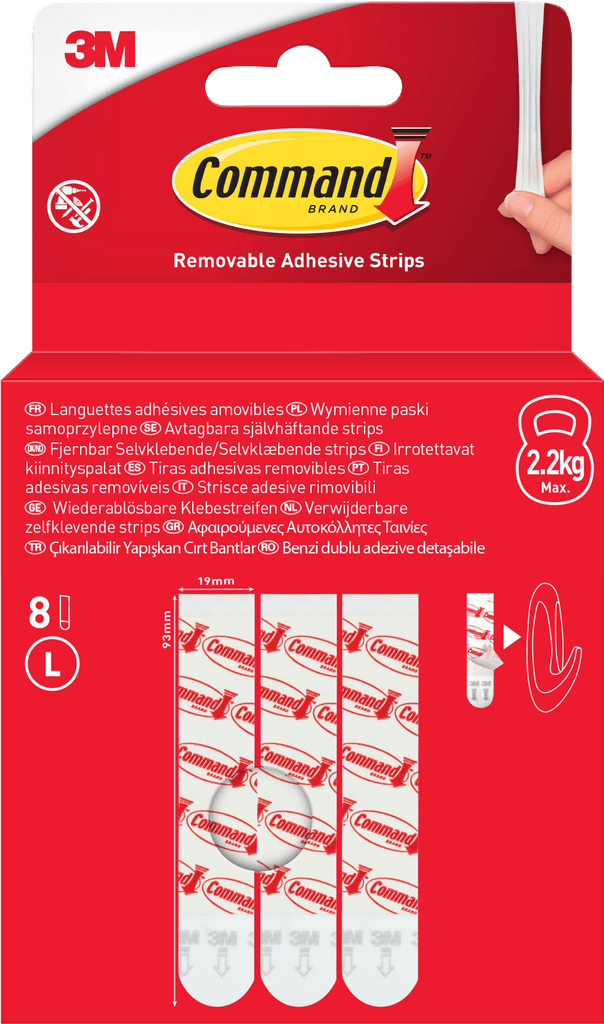command™ aftagelige klæbestrips 8 stk - hvid l