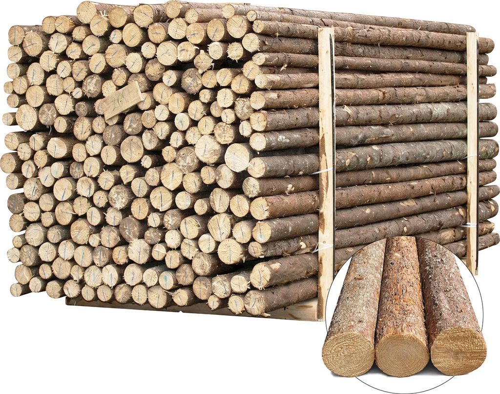 granrafter med bark, længde 220 cm. ca. ø6-9 cm.