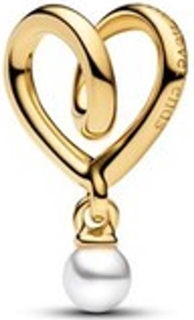 Pandora Gold Wrapped Heart Charm 14k Gold Plating Lacquered Artificial Pearl White