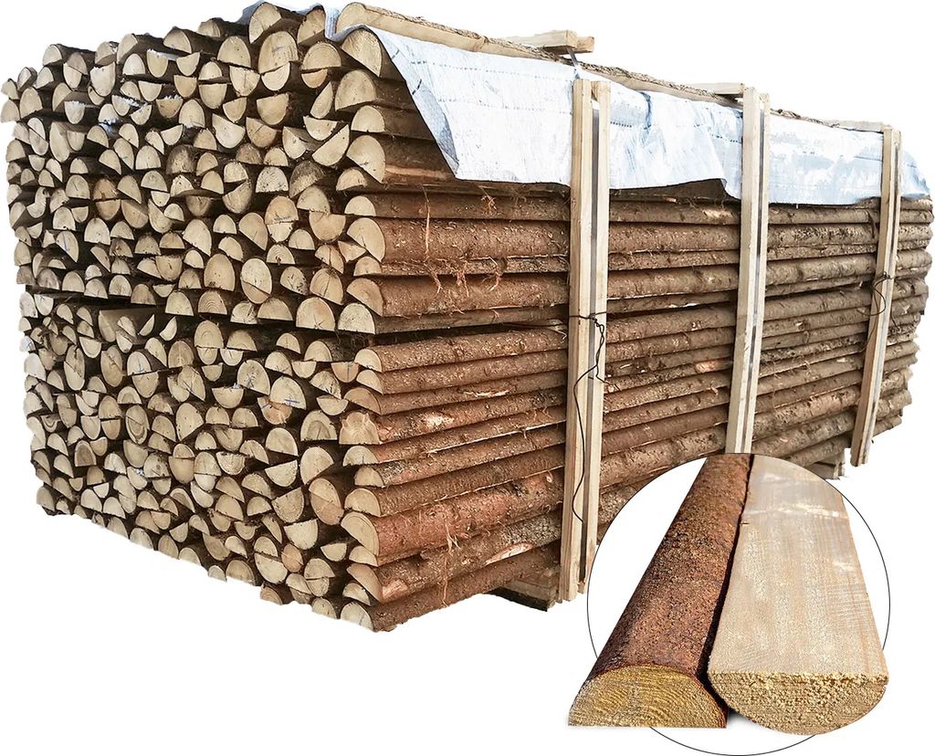 flækkede granrafter med bark - ø6-9 cm x 220 cm.