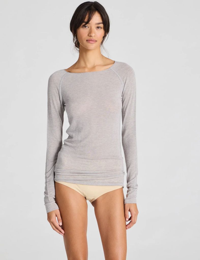 GAI+LISVA Amalie Solid Kvinde Light Grey Melange Langærmede T-shirts Str XS - hos Magasin