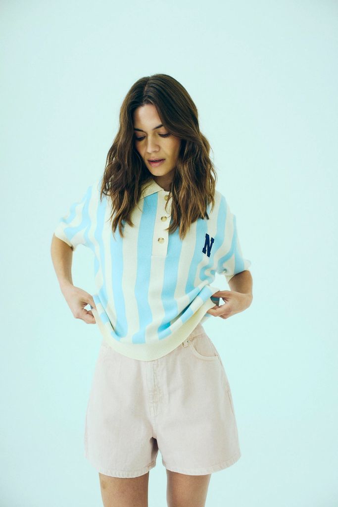 varsity knit polo - light blue stripe