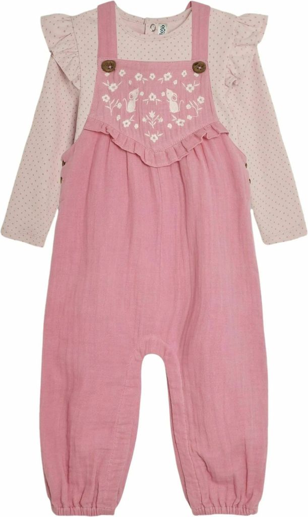 mouse embroidered cheesecloth set-regular fit - overall /buksedragter - pink