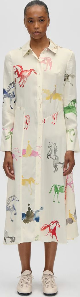 2263 front placket midi skjortekjole - horses