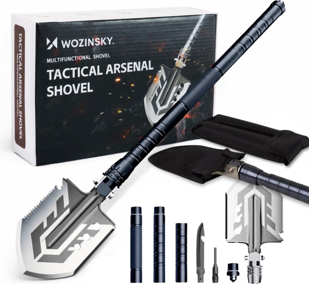 Wozinsky WSS-211 Bushcraft Spade Multifunktionel Knivbryder Flintfløjte Harpun Grå Friluftskniv
